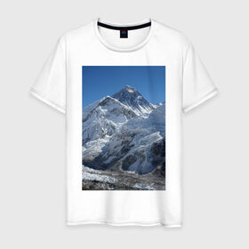 Мужская футболка хлопок с принтом Эверест в Тюмени, 100% хлопок | прямой крой, круглый вырез горловины, длина до линии бедер, слегка спущенное плечо. | вершина | возвышеность | гора | холм | эверест