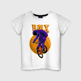 Детская футболка хлопок с принтом BMX в Тюмени, 100% хлопок | круглый вырез горловины, полуприлегающий силуэт, длина до линии бедер | bicycle | bmx | cosmonaut | cosmos | moon | spacesuit | велосипед | космонавт | космос | луна | скафандр