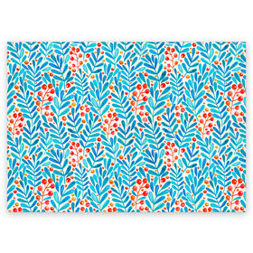 Поздравительная открытка с принтом Узор ягоды и листья в Тюмени, 100% бумага | плотность бумаги 280 г/м2, матовая, на обратной стороне линовка и место для марки
 | акварельный | листья | патерн | повседневный | природа | узор | ягоды