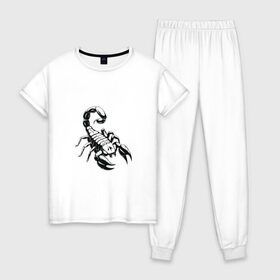 Женская пижама хлопок с принтом sсorpio,скорпион в Тюмени, 100% хлопок | брюки и футболка прямого кроя, без карманов, на брюках мягкая резинка на поясе и по низу штанин | sсorpio | артхаус | скорпион | черное на белом