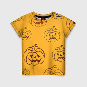 Детская футболка 3D с принтом Тыквы в Тюмени, 100% гипоаллергенный полиэфир | прямой крой, круглый вырез горловины, длина до линии бедер, чуть спущенное плечо, ткань немного тянется | арт | вектор | желтый | оранжевый | рисунок | тыквы