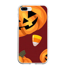 Чехол для iPhone 7Plus/8 Plus матовый с принтом Сладкие хэллоуин в Тюмени, Силикон | Область печати: задняя сторона чехла, без боковых панелей | арт | бардовый | красный | оранжевый | рисунок | сладости | сладость | тыква | тыквы