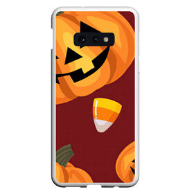 Чехол для Samsung S10E с принтом Сладкие хэллоуин в Тюмени, Силикон | Область печати: задняя сторона чехла, без боковых панелей | арт | бардовый | красный | оранжевый | рисунок | сладости | сладость | тыква | тыквы