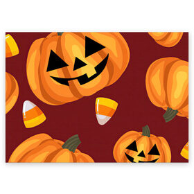 Поздравительная открытка с принтом Сладкие хэллоуин в Тюмени, 100% бумага | плотность бумаги 280 г/м2, матовая, на обратной стороне линовка и место для марки
 | арт | бардовый | красный | оранжевый | рисунок | сладости | сладость | тыква | тыквы