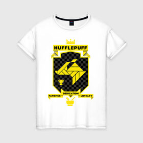 Женская футболка хлопок с принтом Hufflepuff в Тюмени, 100% хлопок | прямой крой, круглый вырез горловины, длина до линии бедер, слегка спущенное плечо | harry potter | hufflepuff | vdzabma | гарри поттер | пуффендуй | хаффлпафф