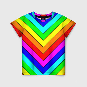 Детская футболка 3D с принтом Rainbow Stripes в Тюмени, 100% гипоаллергенный полиэфир | прямой крой, круглый вырез горловины, длина до линии бедер, чуть спущенное плечо, ткань немного тянется | geometry | gradient | neon | геометрические | градиент | детям | кислота | кислотный | конус | красочный | линии | неоновые | пирамида | полоска | полосы | радуга | радужный | разноцветные | сочный | треугольники