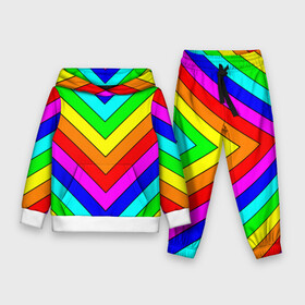 Детский костюм 3D (с толстовкой) с принтом Rainbow Stripes в Тюмени,  |  | geometry | gradient | neon | геометрические | градиент | детям | кислота | кислотный | конус | красочный | линии | неоновые | пирамида | полоска | полосы | радуга | радужный | разноцветные | сочный | треугольники