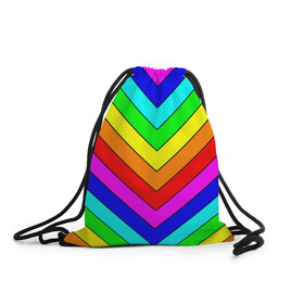 Рюкзак-мешок 3D с принтом Rainbow Stripes в Тюмени, 100% полиэстер | плотность ткани — 200 г/м2, размер — 35 х 45 см; лямки — толстые шнурки, застежка на шнуровке, без карманов и подкладки | geometry | gradient | neon | геометрические | градиент | детям | кислота | кислотный | конус | красочный | линии | неоновые | пирамида | полоска | полосы | радуга | радужный | разноцветные | сочный | треугольники