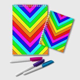 Блокнот с принтом Rainbow Stripes в Тюмени, 100% бумага | 48 листов, плотность листов — 60 г/м2, плотность картонной обложки — 250 г/м2. Листы скреплены удобной пружинной спиралью. Цвет линий — светло-серый
 | Тематика изображения на принте: geometry | gradient | neon | геометрические | градиент | детям | кислота | кислотный | конус | красочный | линии | неоновые | пирамида | полоска | полосы | радуга | радужный | разноцветные | сочный | треугольники
