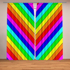 Фотошторы с принтом Rainbow Stripes в Тюмени, Блэкаут (светозащита 90%) / Габардин (светозащита 40% | 2 полотна шириной по 145 см; Высота 200-300 см; Крепление: шторная лента (на крючки); | geometry | gradient | neon | геометрические | градиент | детям | кислота | кислотный | конус | красочный | линии | неоновые | пирамида | полоска | полосы | радуга | радужный | разноцветные | сочный | треугольники