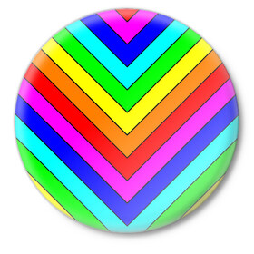 Значок с принтом Rainbow Stripes в Тюмени,  металл | круглая форма, металлическая застежка в виде булавки | Тематика изображения на принте: geometry | gradient | neon | геометрические | градиент | детям | кислота | кислотный | конус | красочный | линии | неоновые | пирамида | полоска | полосы | радуга | радужный | разноцветные | сочный | треугольники
