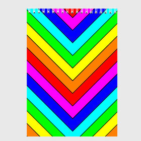 Скетчбук с принтом Rainbow Stripes в Тюмени, 100% бумага
 | 48 листов, плотность листов — 100 г/м2, плотность картонной обложки — 250 г/м2. Листы скреплены сверху удобной пружинной спиралью | Тематика изображения на принте: geometry | gradient | neon | геометрические | градиент | детям | кислота | кислотный | конус | красочный | линии | неоновые | пирамида | полоска | полосы | радуга | радужный | разноцветные | сочный | треугольники