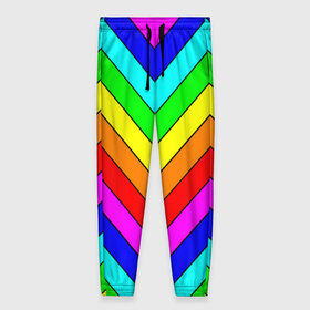 Женские брюки 3D с принтом Rainbow Stripes в Тюмени, полиэстер 100% | прямой крой, два кармана без застежек по бокам, с мягкой трикотажной резинкой на поясе и по низу штанин. В поясе для дополнительного комфорта — широкие завязки | Тематика изображения на принте: geometry | gradient | neon | геометрические | градиент | детям | кислота | кислотный | конус | красочный | линии | неоновые | пирамида | полоска | полосы | радуга | радужный | разноцветные | сочный | треугольники