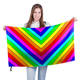 Флаг 3D с принтом Rainbow Stripes в Тюмени, 100% полиэстер | плотность ткани — 95 г/м2, размер — 67 х 109 см. Принт наносится с одной стороны | geometry | gradient | neon | геометрические | градиент | детям | кислота | кислотный | конус | красочный | линии | неоновые | пирамида | полоска | полосы | радуга | радужный | разноцветные | сочный | треугольники