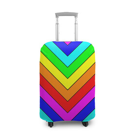 Чехол для чемодана 3D с принтом Rainbow Stripes в Тюмени, 86% полиэфир, 14% спандекс | двустороннее нанесение принта, прорези для ручек и колес | geometry | gradient | neon | геометрические | градиент | детям | кислота | кислотный | конус | красочный | линии | неоновые | пирамида | полоска | полосы | радуга | радужный | разноцветные | сочный | треугольники