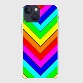 Чехол для iPhone 13 mini с принтом Rainbow Stripes в Тюмени,  |  | geometry | gradient | neon | геометрические | градиент | детям | кислота | кислотный | конус | красочный | линии | неоновые | пирамида | полоска | полосы | радуга | радужный | разноцветные | сочный | треугольники