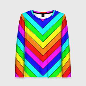 Женский лонгслив 3D с принтом Rainbow Stripes в Тюмени, 100% полиэстер | длинные рукава, круглый вырез горловины, полуприлегающий силуэт | geometry | gradient | neon | геометрические | градиент | детям | кислота | кислотный | конус | красочный | линии | неоновые | пирамида | полоска | полосы | радуга | радужный | разноцветные | сочный | треугольники