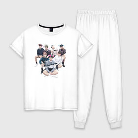 Женская пижама хлопок с принтом BTS в Тюмени, 100% хлопок | брюки и футболка прямого кроя, без карманов, на брюках мягкая резинка на поясе и по низу штанин | bangtan boys | bangtan sonyeondan | beyond the scene | bt21 | bts | bulletproof boy scouts | chibi | j hope | jimin | jin | jungkook | k pop | kpop | rm | suga | v | ви | джей хоуп | джонгук | к поп | кпоп | сюга | чиби | чимин | чин