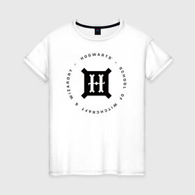 Женская футболка хлопок с принтом Хогвартс в Тюмени, 100% хлопок | прямой крой, круглый вырез горловины, длина до линии бедер, слегка спущенное плечо | harry potter | hogwarts | vdzabma | гарри поттер | хогвартс