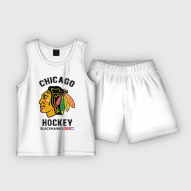 Детская пижама с шортами хлопок с принтом CHICAGO BLACKHAWKS NHL в Тюмени,  |  | blackhawks | ccm | chicago | hockey | nhl | sport | usa | блэкхоукс | индеец | нхл | спорт | сша | хоккей | чикаго