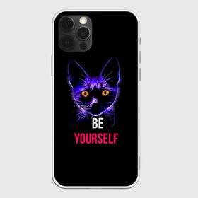 Чехол для iPhone 12 Pro Max с принтом Кот в Тюмени, Силикон |  | be yourself | cat | будь собой | кот | котик | кошечка | питомец | чёрный кот