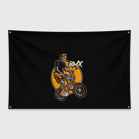 Флаг-баннер с принтом BMX в Тюмени, 100% полиэстер | размер 67 х 109 см, плотность ткани — 95 г/м2; по краям флага есть четыре люверса для крепления | bicycle | bmx | skull | sport | x games | велик | велосипед | велоспорт | скелет | череп | экстремальный спорт