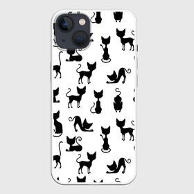 Чехол для iPhone 13 с принтом КОШКИ ЧЕРНОЕ НА БЕЛОМ в Тюмени,  |  | Тематика изображения на принте: cat | pussy | домашние | кис кис | коты | котэ | кошки | лапки | мяу | паттерн | усы | хвост | черно белое