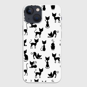 Чехол для iPhone 13 mini с принтом КОШКИ ЧЕРНОЕ НА БЕЛОМ в Тюмени,  |  | Тематика изображения на принте: cat | pussy | домашние | кис кис | коты | котэ | кошки | лапки | мяу | паттерн | усы | хвост | черно белое