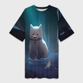 Платье-футболка 3D с принтом Одинокий пес в озере слез в Тюмени,  |  | вода | животные | зверек | одинокий | одиночество | озеро | пес | слезы | собака | щенок