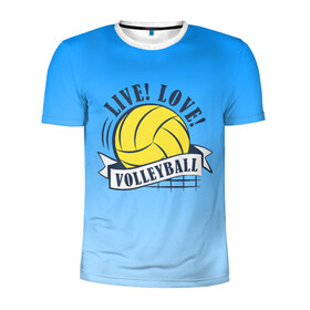 Мужская футболка 3D спортивная с принтом LIVE! LOVE! VOLLEYBALL! в Тюмени, 100% полиэстер с улучшенными характеристиками | приталенный силуэт, круглая горловина, широкие плечи, сужается к линии бедра | Тематика изображения на принте: beach | live | love | voleybal | volleyball | волебол | волейбол | волейболист | волейболистка | воллейбол | пляжный | я люблю