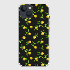 Чехол для iPhone 13 с принтом Лимончики на черном в Тюмени,  |  | citrus | fruit | lemon | lemon flowers | lemons | print | лимон | лимончики | лимоны | принт | фрукты | цветы лимона | цитрусовые