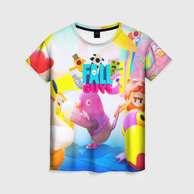 Женская футболка 3D с принтом FALL GAYS / ФОЛЛ ГАЙС в Тюмени, 100% полиэфир ( синтетическое хлопкоподобное полотно) | прямой крой, круглый вырез горловины, длина до линии бедер | fall guys | game | фол гайс | фолл гайс