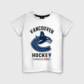 Детская футболка хлопок с принтом VANCOUVER CANUCKS NHL в Тюмени, 100% хлопок | круглый вырез горловины, полуприлегающий силуэт, длина до линии бедер | Тематика изображения на принте: canada | canucks | hockey | nhl | sport | usa | vancouver | акула | ванкувер | канада | кэнакс | логотип | нхл | спорт | хоккей | челюсти