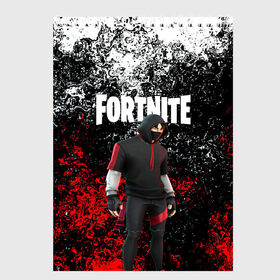 Скетчбук с принтом IKONIK FORTNITE в Тюмени, 100% бумага
 | 48 листов, плотность листов — 100 г/м2, плотность картонной обложки — 250 г/м2. Листы скреплены сверху удобной пружинной спиралью | 2019 | battle royale | chapter 2 | epic games | fortnite | game | season x | zombie | зомби | фортнайт