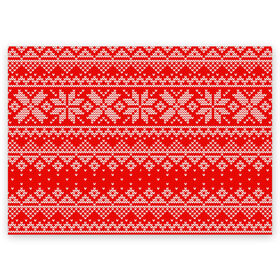 Поздравительная открытка с принтом Красный зимний орнамент в Тюмени, 100% бумага | плотность бумаги 280 г/м2, матовая, на обратной стороне линовка и место для марки
 | geometry | new year | pattern | retro | snow | winter | аляска | вязаный | геометрия | девяностые | дед мороз | зима | ковер | новогодние | новый год | олени | паттерн | подарок | ретро | рождество | свитер | снег | снеговик