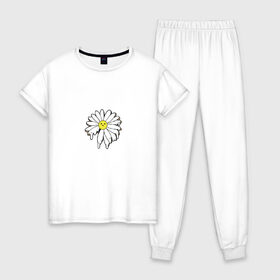 Женская пижама хлопок с принтом Ромашка в Тюмени, 100% хлопок | брюки и футболка прямого кроя, без карманов, на брюках мягкая резинка на поясе и по низу штанин | голова | краска | растение | ромашка | смайлик | улыбка | цветок