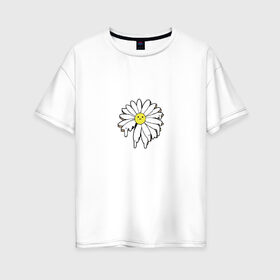 Женская футболка хлопок Oversize с принтом Ромашка в Тюмени, 100% хлопок | свободный крой, круглый ворот, спущенный рукав, длина до линии бедер
 | голова | краска | растение | ромашка | смайлик | улыбка | цветок