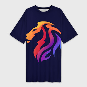 Платье-футболка 3D с принтом Градиентный лев в минимализме в Тюмени,  |  | вектор | градиент | лев | логотип | минимализм | разноцветный | цветной