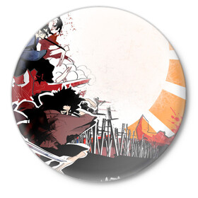 Значок с принтом Афросамурай аниме в Тюмени,  металл | круглая форма, металлическая застежка в виде булавки | аниме | арт аниме | афросамурай | самурай | токийский гуль