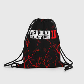 Рюкзак-мешок 3D с принтом RED DEAD REDEMPTION 2 в Тюмени, 100% полиэстер | плотность ткани — 200 г/м2, размер — 35 х 45 см; лямки — толстые шнурки, застежка на шнуровке, без карманов и подкладки | dead | game | games | logo | rdr | rdr2 | red | red dead redemption 2 | redemption | дед | игра | игры | лого | логотип | логотипы | рдр | рдр2 | ред | редемпшен | редемпшн | символ | символы