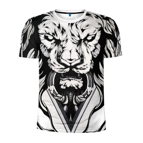 Мужская футболка 3D спортивная с принтом lion,лев в Тюмени, 100% полиэстер с улучшенными характеристиками | приталенный силуэт, круглая горловина, широкие плечи, сужается к линии бедра | lion | артхаус | черное на белом