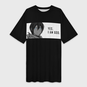 Платье-футболка 3D с принтом Ято: да, я бог в Тюмени,  |  | Тематика изображения на принте: bishamon | god | noragami | norogami | yato | бездомный | бишамон | бог | войны | казума | нарагами | норагами | норогами | стиль | хиёри | юкине | япония | японский | ято