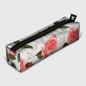 Пенал 3D с принтом Нежные розы в Тюмени, 100% полиэстер | плотная ткань, застежка на молнии | арт | белый | зеленый | красная роза | красные розы | красный | рисунок | роза | розовая роза | розовые розы | розовый | розы | цветок | цветы