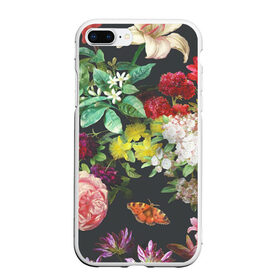 Чехол для iPhone 7Plus/8 Plus матовый с принтом Цветы в Тюмени, Силикон | Область печати: задняя сторона чехла, без боковых панелей | арт | бабочка | бабочки | белая лилия | белый | желтый | зеленый | картина | краски | красный | лилии | лилия | рисунок | рисунок красками | роза | розовая роза | розовый | розы | тёмный | фиолетовый