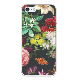 Чехол для iPhone 5/5S матовый с принтом Цветы в Тюмени, Силикон | Область печати: задняя сторона чехла, без боковых панелей | арт | бабочка | бабочки | белая лилия | белый | желтый | зеленый | картина | краски | красный | лилии | лилия | рисунок | рисунок красками | роза | розовая роза | розовый | розы | тёмный | фиолетовый