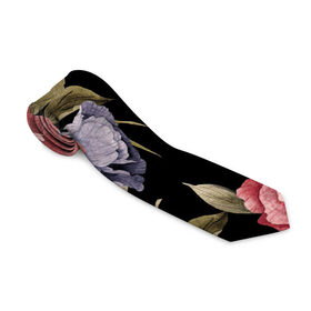 Галстук 3D с принтом Цветы в Тюмени, 100% полиэстер | Длина 148 см; Плотность 150-180 г/м2 | Тематика изображения на принте: арт | бутон | бутоны | зеленый | картина | рисунок | рисунок красками | розовый | темный | фиолетовый | чёрный