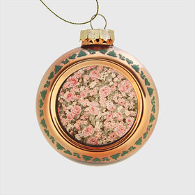 Стеклянный ёлочный шар с принтом Розовая поляна в Тюмени, Стекло | Диаметр: 80 мм | арт | кремовый | рисунок | роза | розовая поляна | розовые розы | розовые цветы | розы