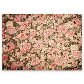 Поздравительная открытка с принтом Розовая поляна в Тюмени, 100% бумага | плотность бумаги 280 г/м2, матовая, на обратной стороне линовка и место для марки
 | арт | кремовый | рисунок | роза | розовая поляна | розовые розы | розовые цветы | розы