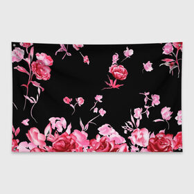 Флаг-баннер с принтом Яркие розы в Тюмени, 100% полиэстер | размер 67 х 109 см, плотность ткани — 95 г/м2; по краям флага есть четыре люверса для крепления | арт | рисунок | роза | розовая роза | розовые розы | розовый | розы | тёмный | цветы | чёрный