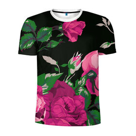 Мужская футболка 3D спортивная с принтом Розы в Тюмени, 100% полиэстер с улучшенными характеристиками | приталенный силуэт, круглая горловина, широкие плечи, сужается к линии бедра | арт | бутон | бутоны | зеленый | краски | кусты роз | рисунок | роза | розовая роза | розовые розы | розовый | розы